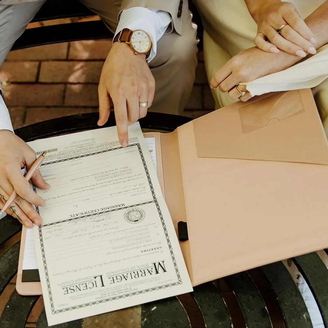 Intimate ceremony framed by pine trees
