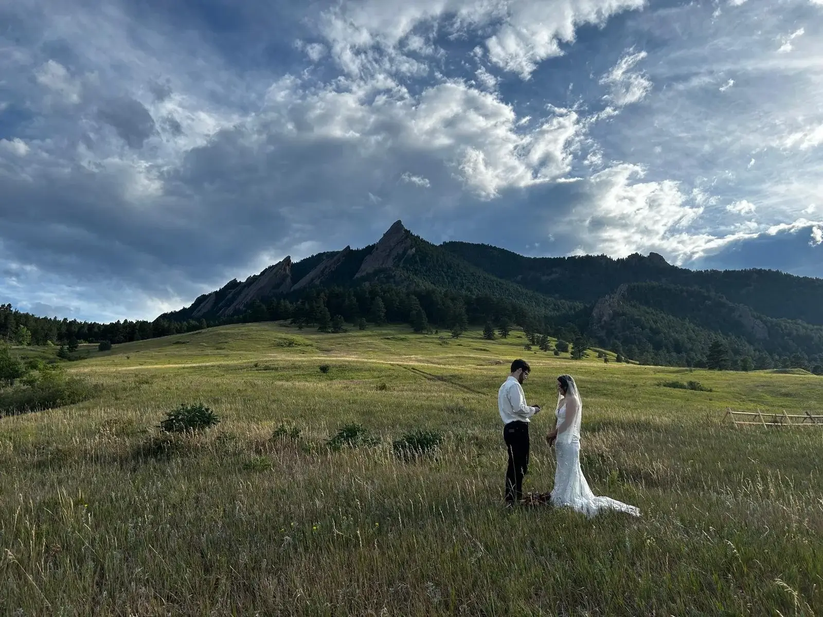Couple exchanging vows in a scenic landscape
