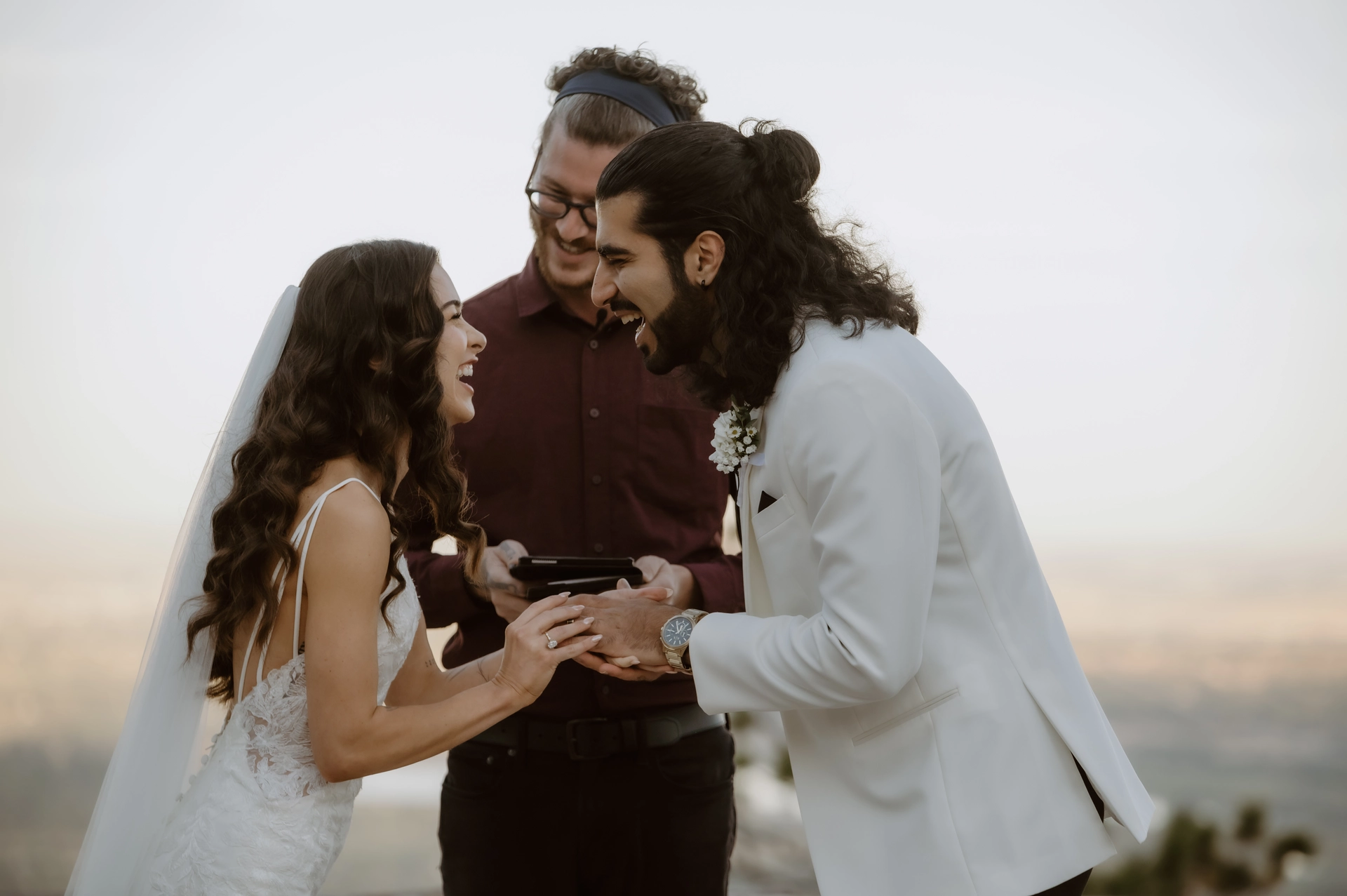 White suit jacket wedding at Sunrise Amphitheater, Boulder